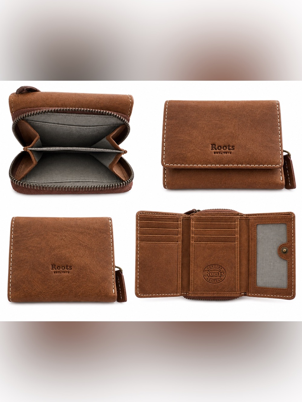 Tribe leather Roots Brown Leather Trifold Wallet New